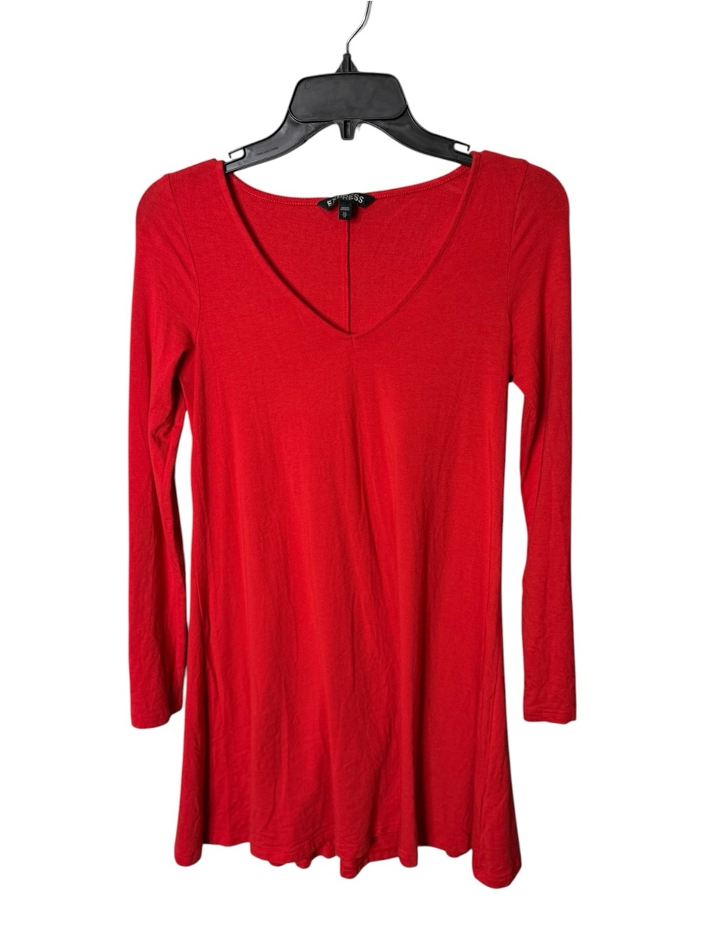 Express Red XS Long Sleeve V-Neck Dress